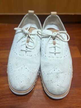 Cole Haan Zero White and Tan Slip-On Knit Wing Tip Oxford